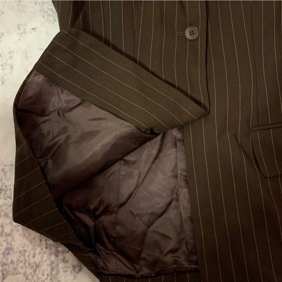 VTG Banana Republic Dark Brown Wool Pinstripe Blazer 4 - Picture 15 of 16